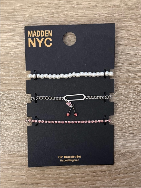 Madden NYC Jewelry - Madden NYC 3 Piece Bracelet Set Faux Pearl Pink Rhinestone NWT
